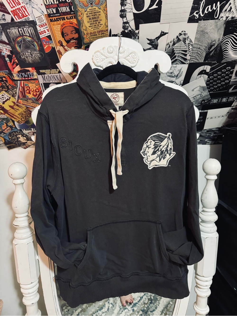 47 Brand
  Vintage Black Pullover Hoodie with Cream Drawcords